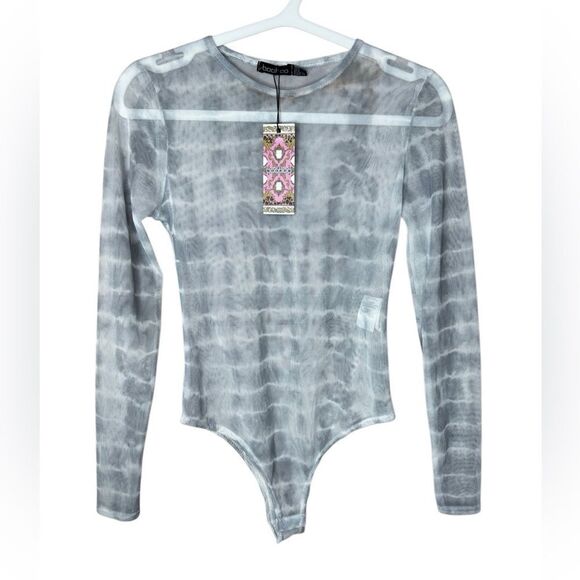 NWT BOOHOO Tie Dye Mesh Sheer Bodysuit Size 4 - Picture 1 of 7